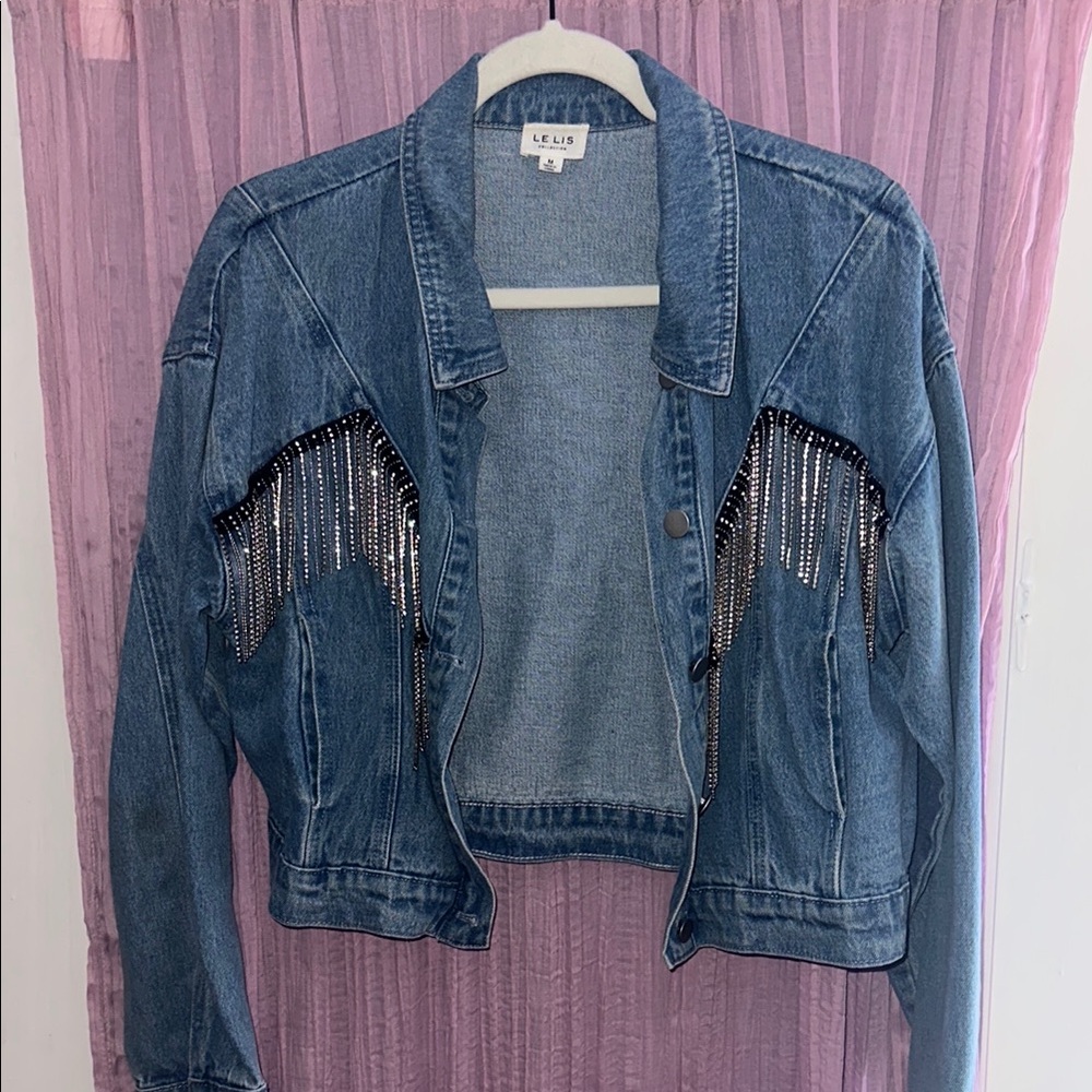 Le Lis Blue Denim Jacket with Silver Accents
